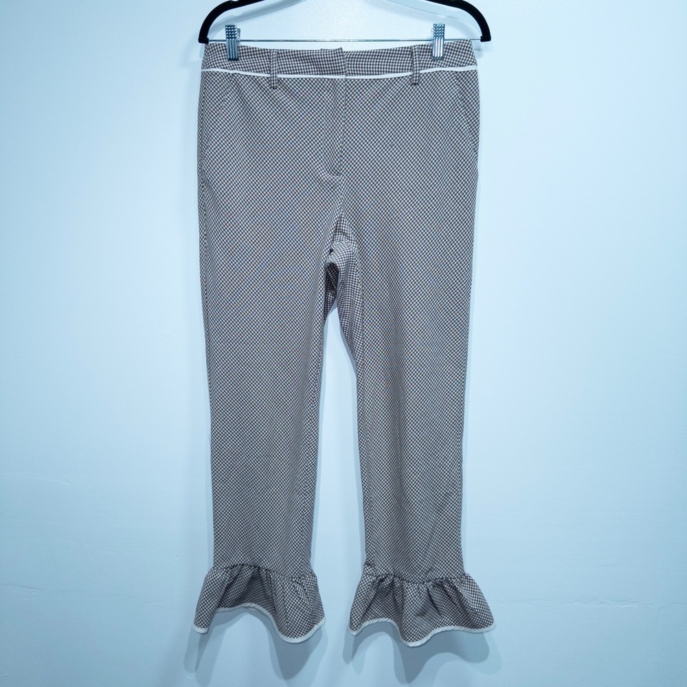 Sofie The Label Brown Plaid‎ Ruffle Cropped Pants Size Large NWT
